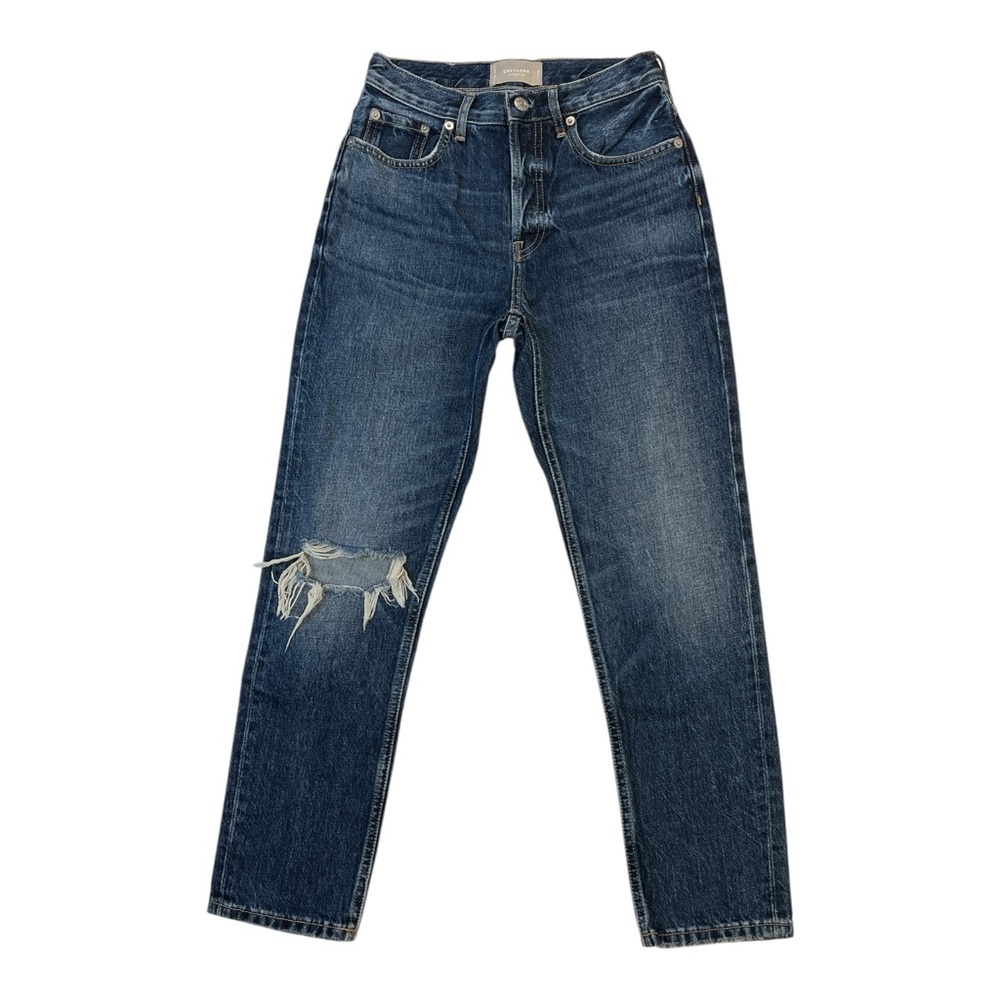 EVERLANE The Cheeky‎ Jean, Button Fly, Distressed, Blue, Size 24 Crop